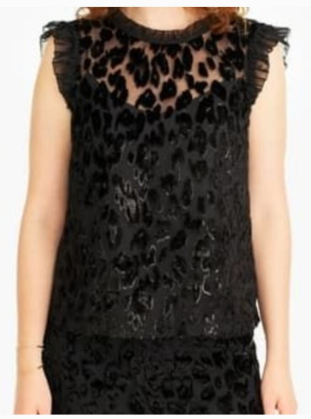 J. Crew Burnout Velvet Ruffle Shell blouse Black Size 2